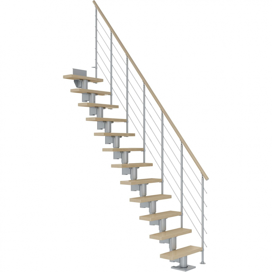 DOLLE Mittelholmtreppe Dublin, inkl. einseitigem Geländer, Edelstahl (perlgrau), 222 cm - 270 cm,75 cm,Ahorn,Geradelaufend Image