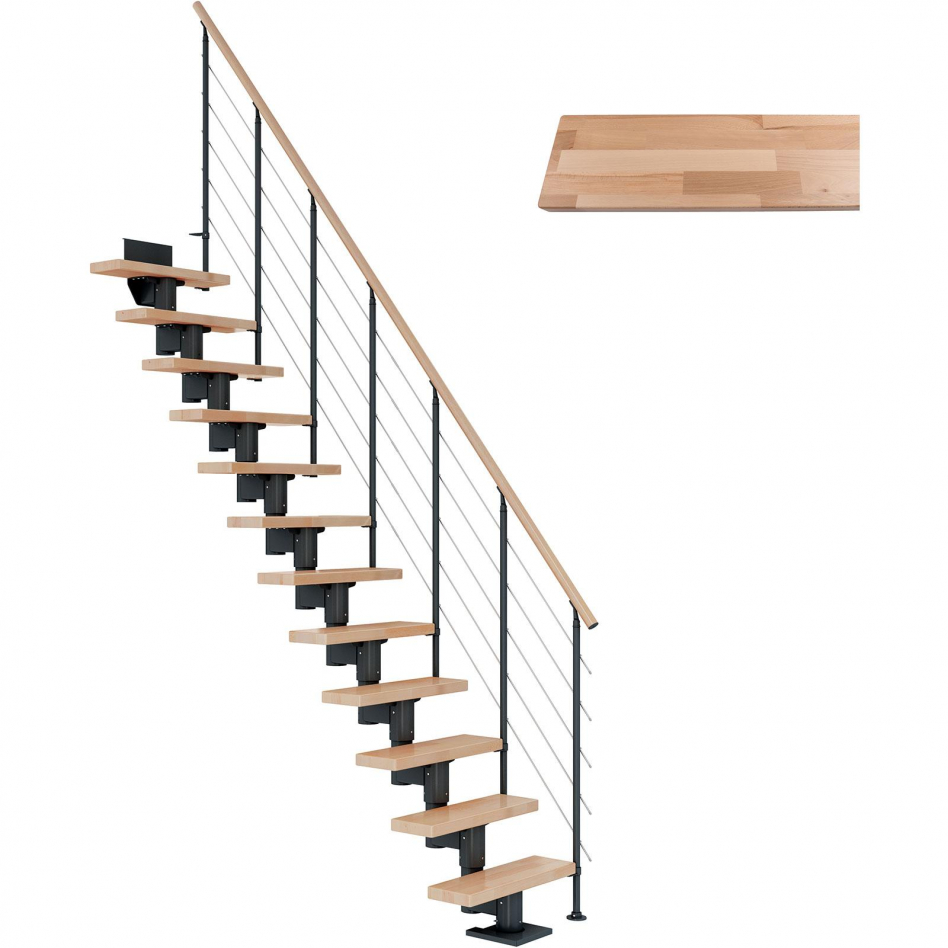 DOLLE Mittelholmtreppe Dublin, inkl. einseitigem Geländer, Edelstahl (anthrazit), 278 cm - 337 cm,75 cm,Buche,Geradelaufend Image