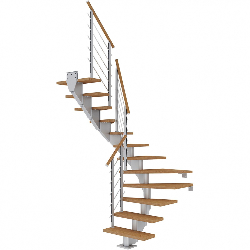DOLLE Mittelholmtreppe Hamburg, inkl. einseitigem Designgeländer, Design (perlgrau), 1/2 gewendelt,259 cm - 301 cm,75 cm,Eiche, geölt Image