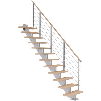 DOLLE Mittelholmtreppe Hamburg, inkl. einseitigem Designgeländer, Design (perlgrau), 278 cm - 322 cm,75 cm,Eiche weiß, g