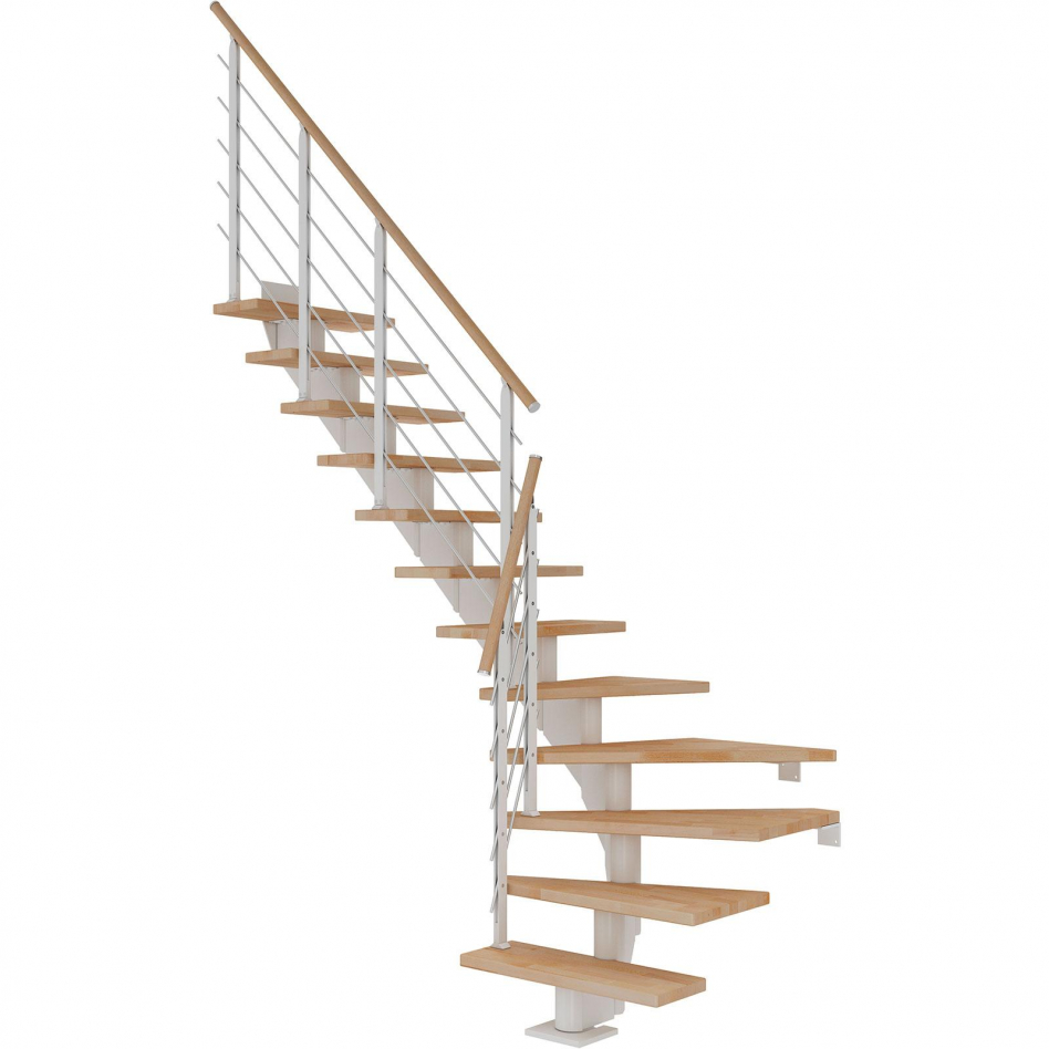 DOLLE Mittelholmtreppe Hamburg, inkl. einseitigem Designgeländer, Design (weiß), 1/4 gewendelt,259 cm - 301 cm,75 cm,Buche, geölt Image