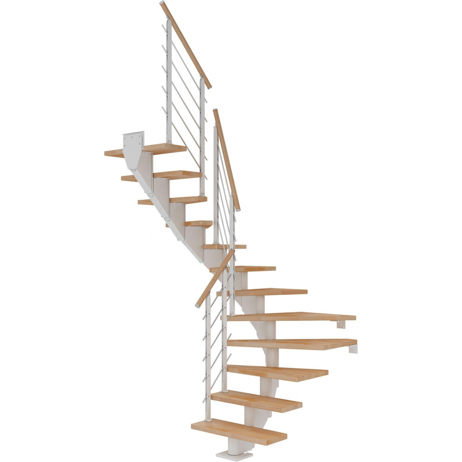 DOLLE Mittelholmtreppe Hamburg, inkl. einseitigem Designgeländer, Design (weiß), 1/2 gewendelt,278 cm - 322 cm,75 cm,Buche, geölt Image