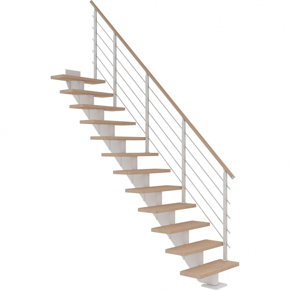 DOLLE Mittelholmtreppe Hamburg, inkl. einseitigem Designgeländer, Design (weiß), 259 cm - 301 cm,75 cm,Eiche weiß, geölt,Geradelaufend Image