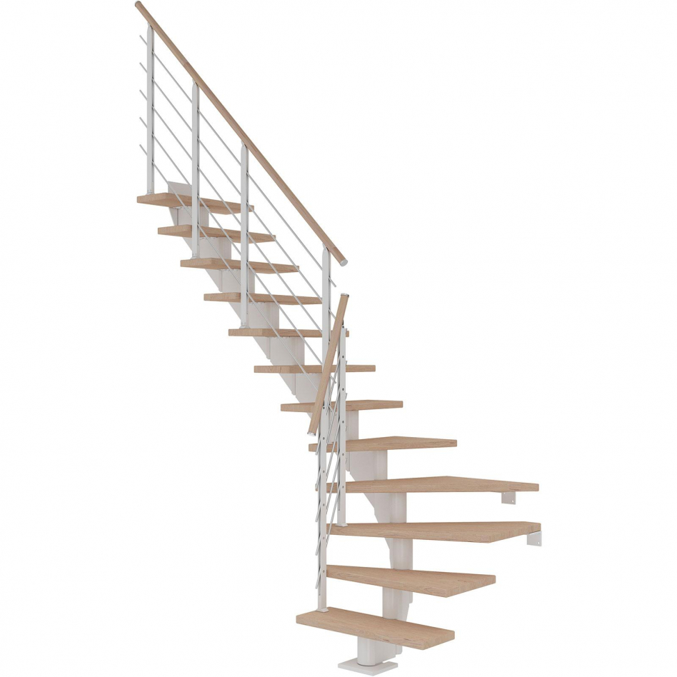 DOLLE Mittelholmtreppe Hamburg, inkl. einseitigem Designgeländer, Design (weiß), 1/4 gewendelt,278 cm - 322 cm,75 cm,Eiche weiß, geölt Image