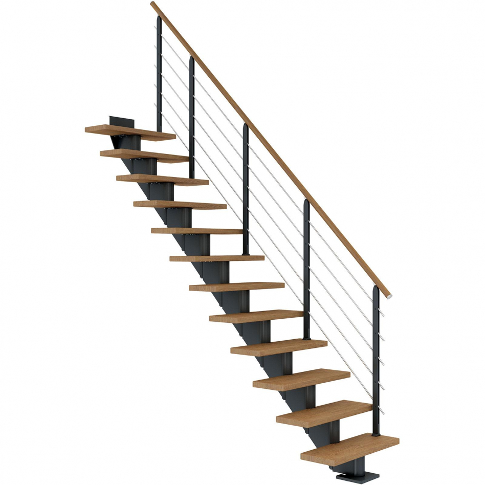 DOLLE Mittelholmtreppe Hamburg, inkl. einseitigem Designgeländer, Design (anthrazit), 278 cm - 322 cm,75 cm,Eiche, geölt,Geradelaufend Image