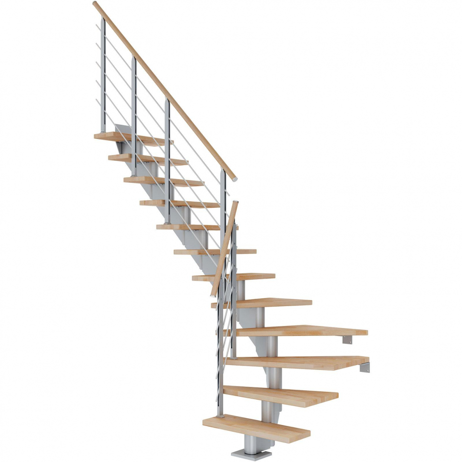 DOLLE Mittelholmtreppe Hamburg, inkl. einseitigem Designgeländer, Design (perlgrau), 1/4 gewendelt,222 cm - 258 cm,85 cm,Buche, geölt Image