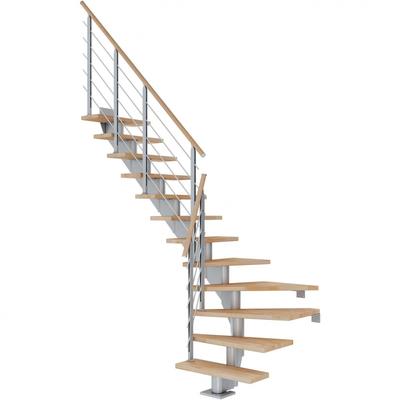 DOLLE Mittelholmtreppe Hamburg, inkl. einseitigem Designgeländer, Design (perlgrau), 1/4 gewendelt,222 cm - 258 cm,85 cm