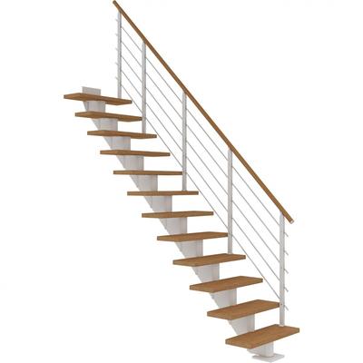 DOLLE Mittelholmtreppe Hamburg, inkl. einseitigem Designgeländer, Design (weiß), 240 cm - 279 cm,85 cm,Eiche, geölt,Gera