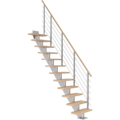 DOLLE Mittelholmtreppe Frankfurt, inkl. einseitigem Designgeländer, Design (perlgrau), 240 cm - 279 cm,65 cm,Buche, geöl