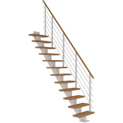 DOLLE Mittelholmtreppe Frankfurt, inkl. einseitigem Designgeländer, Design (weiß), 222 cm - 258 cm,65 cm,Eiche, geölt,Ge