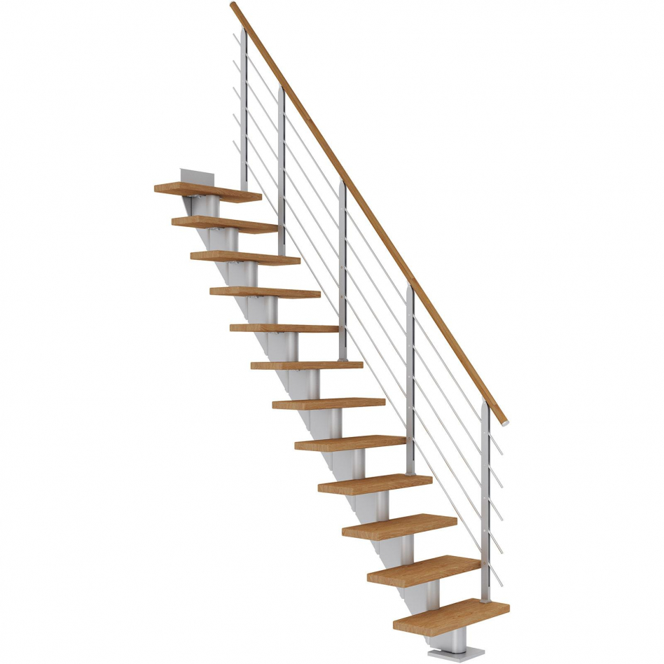 DOLLE Mittelholmtreppe Frankfurt, inkl. einseitigem Designgeländer, Design (perlgrau), 240 cm - 279 cm,75 cm,Eiche, geölt,Geradelaufend Image