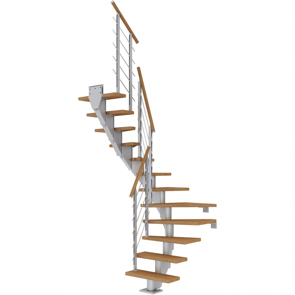 DOLLE Mittelholmtreppe Frankfurt, inkl. einseitigem Designgeländer, Design (perlgrau), 1/2 gewendelt,222 cm - 258 cm,75 cm,Eiche, geölt Image