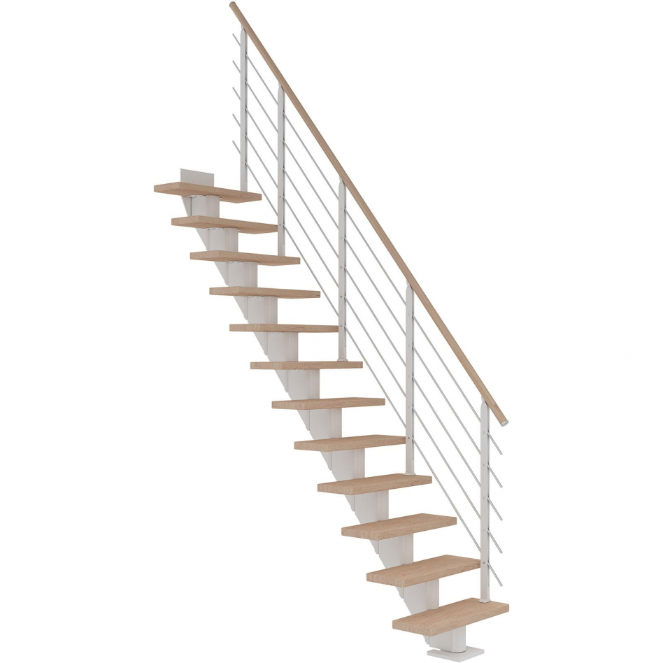 DOLLE Mittelholmtreppe Frankfurt, inkl. einseitigem Designgeländer, Design (weiß), 222 cm - 258 cm,75 cm,Eiche weiß, geölt,Geradelaufend Image