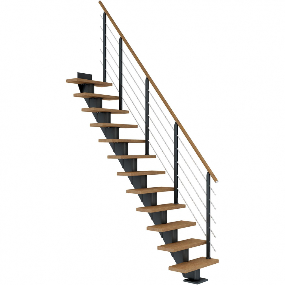 DOLLE Mittelholmtreppe Frankfurt, inkl. einseitigem Designgeländer, Design (anthrazit), 259 cm - 301 cm,75 cm,Eiche, geölt,Geradelaufend Image