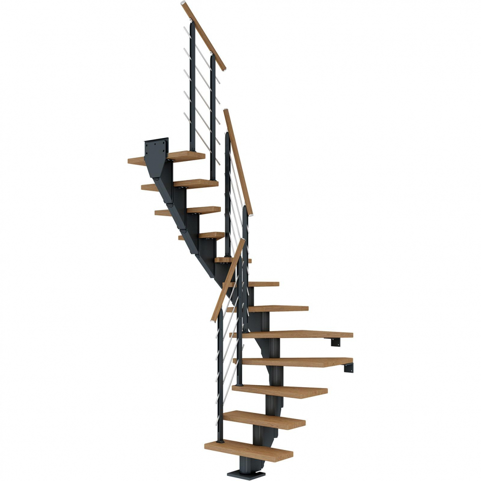 DOLLE Mittelholmtreppe Frankfurt, inkl. einseitigem Designgeländer, Design (anthrazit), 1/2 gewendelt,240 cm - 279 cm,75 cm,Eiche, geölt Image