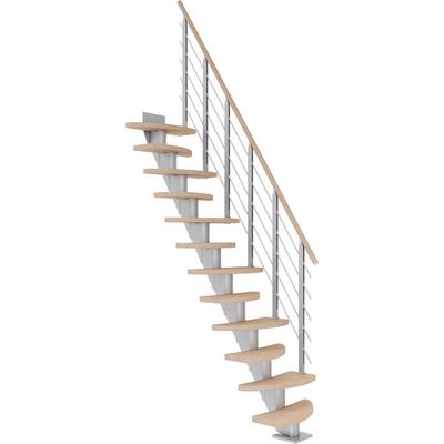 DOLLE Mittelholmtreppe Berlin, inkl. einseitigem Designgeländer, Design (perlgrau), 222 cm - 270 cm,Eiche weiß, geölt Image