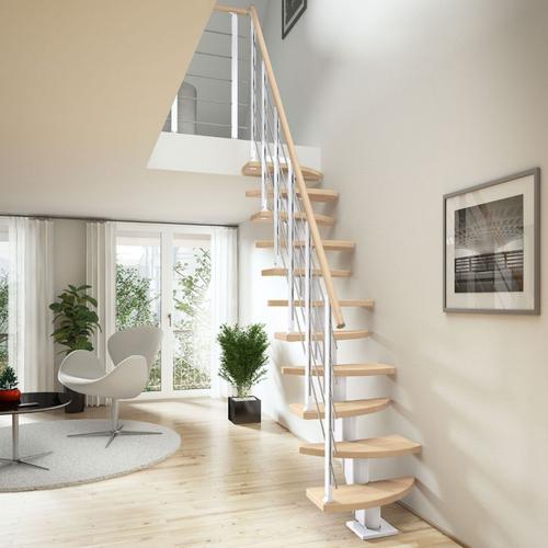 DOLLE Mittelholmtreppe Berlin, inkl. einseitigem Designgeländer, Design (weiß), 259 cm – 315 cm,Eiche, geölt