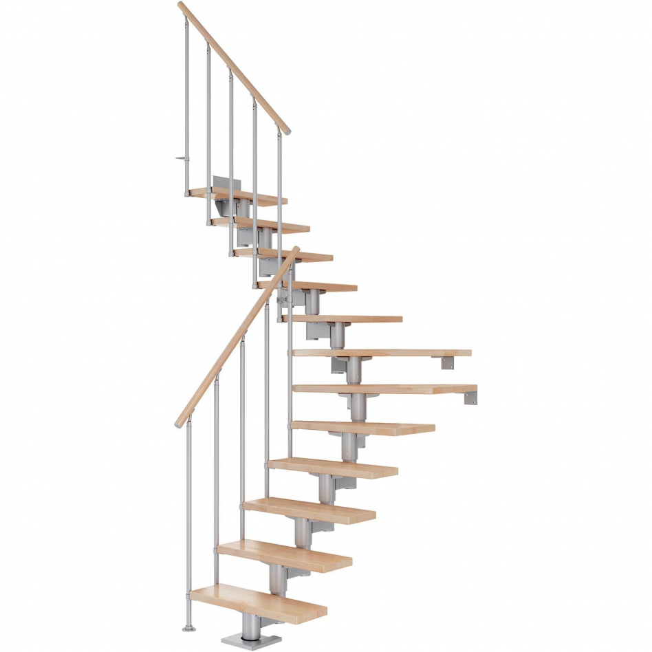 DOLLE Mittelholmtreppe Cork, inkl. einseitigem Geländer, Einzelstab (perlgrau), 1/4 gewendelt,240 cm - 292 cm,75 cm,Buche Image