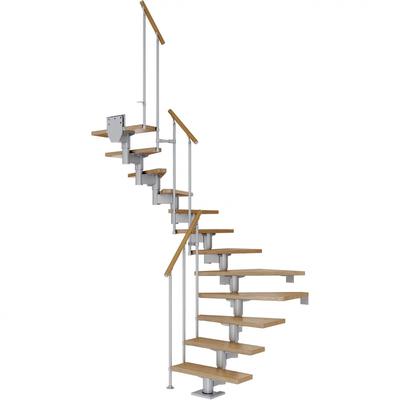 DOLLE Mittelholmtreppe Cork, inkl. einseitigem Geländer, Einzelstab (perlgrau), 1/2 gewendelt,222 cm - 270 cm,75 cm,Eich