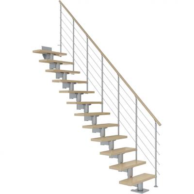 DOLLE Mittelholmtreppe Cork, inkl. einseitigem Geländer, Einzelstab (perlgrau), 240 cm - 292 cm,75 cm,Ahorn,Geradelaufen