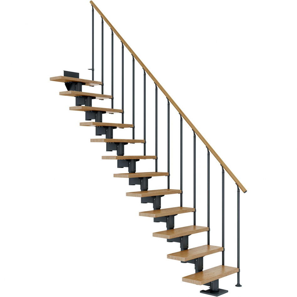 DOLLE Mittelholmtreppe Cork, inkl. einseitigem Geländer, Einzelstab (anthrazit), 259 cm - 315 cm,75 cm,Eiche,Geradelaufend Image