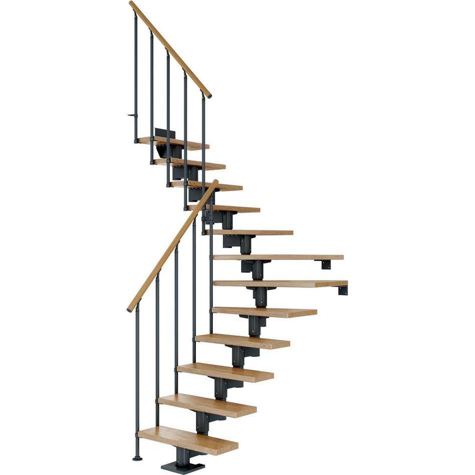 DOLLE Mittelholmtreppe Cork, inkl. einseitigem Geländer, Einzelstab (anthrazit), 1/4 gewendelt,278 cm - 337 cm,75 cm,Eiche Image