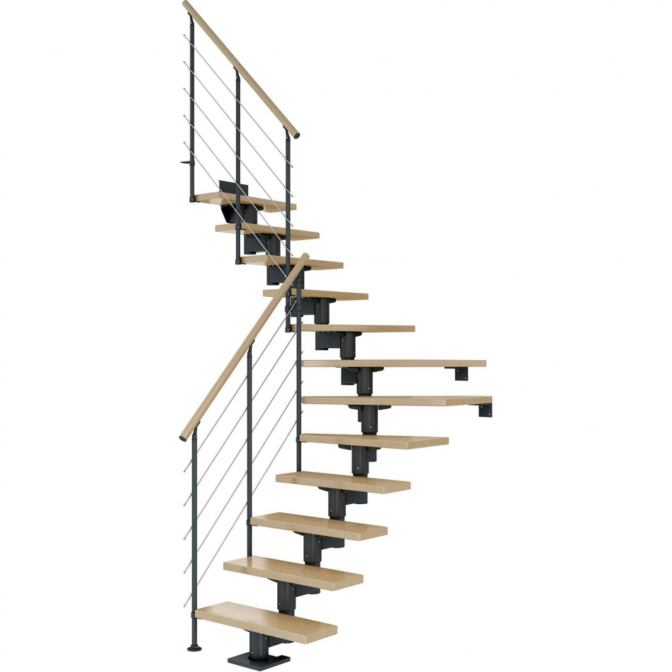 DOLLE Mittelholmtreppe Cork, inkl. einseitigem Geländer, Einzelstab (anthrazit), 1/4 gewendelt,240 cm - 292 cm,75 cm,Ahorn Image