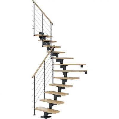 DOLLE Mittelholmtreppe Cork, inkl. einseitigem Geländer, Einzelstab (anthrazit), 1/4 gewendelt,240 cm - 292 cm,75 cm,Aho