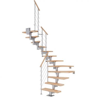 DOLLE Mittelholmtreppe Cork, inkl. einseitigem Geländer, Edelstahl (perlgrau), 1/2 gewendelt,222 cm - 270 cm,75 cm,Buche