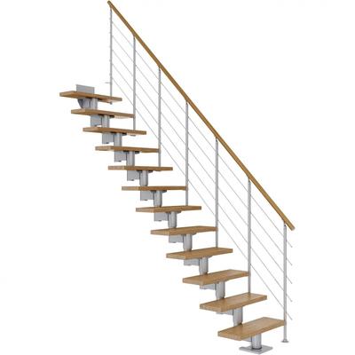 DOLLE Mittelholmtreppe Cork, inkl. einseitigem Geländer, Edelstahl (perlgrau), 240 cm - 292 cm,75 cm,Eiche,Geradelaufend