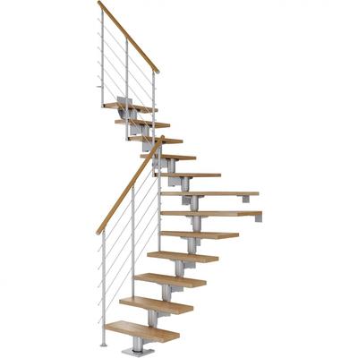 DOLLE Mittelholmtreppe Cork, inkl. einseitigem Geländer, Edelstahl (perlgrau), 1/4 gewendelt,259 cm - 315 cm,75 cm,Eiche Image