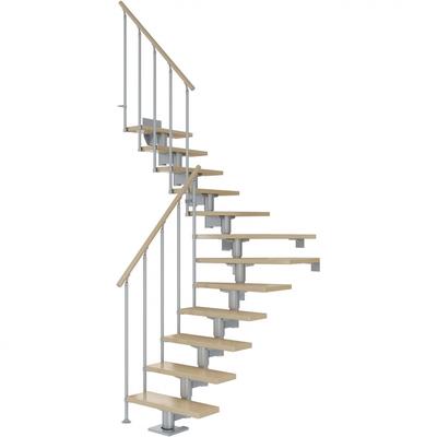 DOLLE Mittelholmtreppe Cork, inkl. einseitigem Geländer, Edelstahl (perlgrau), 1/4 gewendelt,222 cm - 270 cm,75 cm,Ahorn