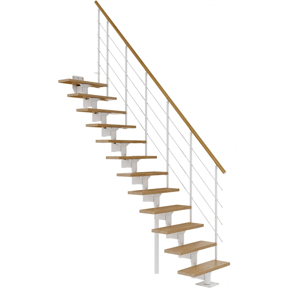 DOLLE Mittelholmtreppe Boston, inkl. einseitigem Einzelstabgeländer, Einzelstab (weiß), Eiche,Geradelaufend Image