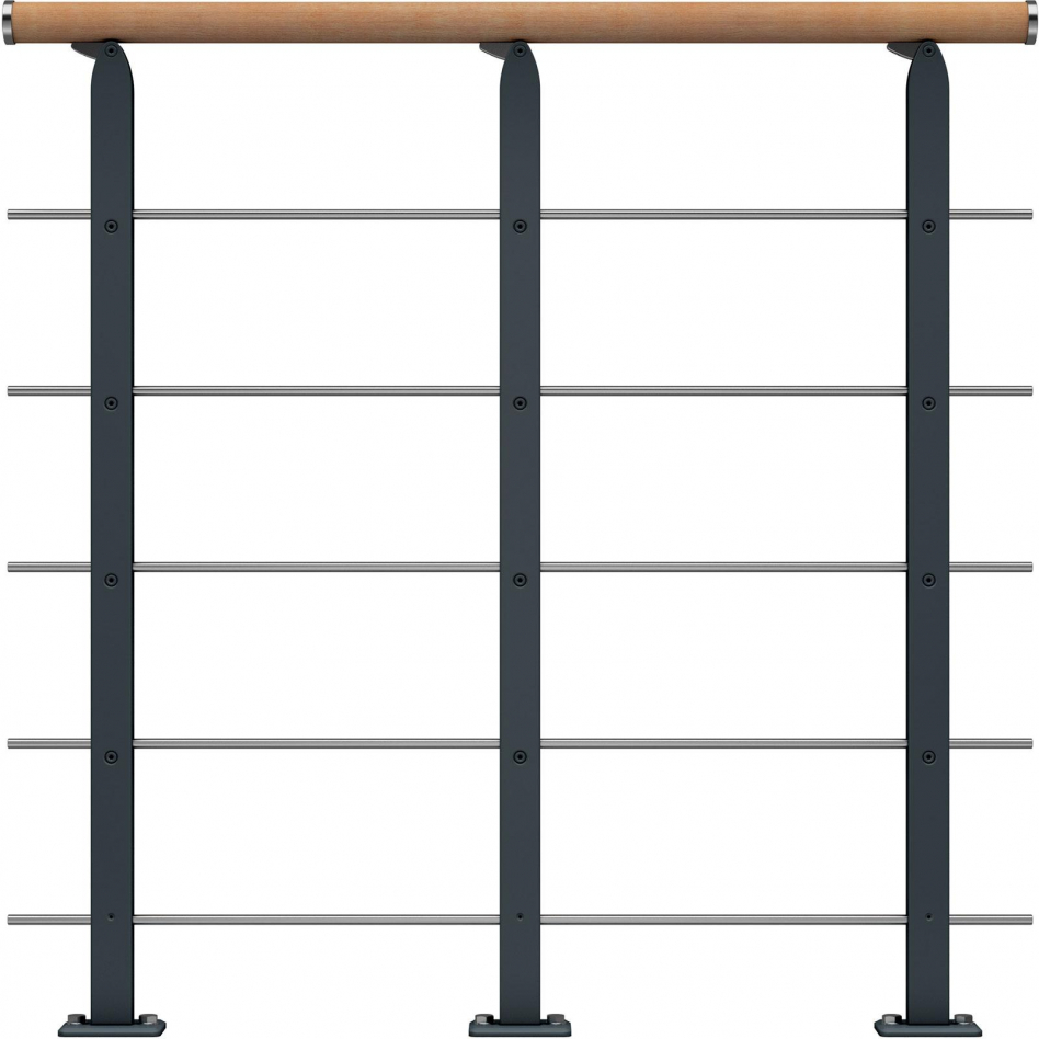 DOLLE Brüstungsgeländer für Mittelholmtreppe Frankfurt, Hamburg, Berlin, Sydney - Starter Set, Anthrazit, Handlauf Buche Image