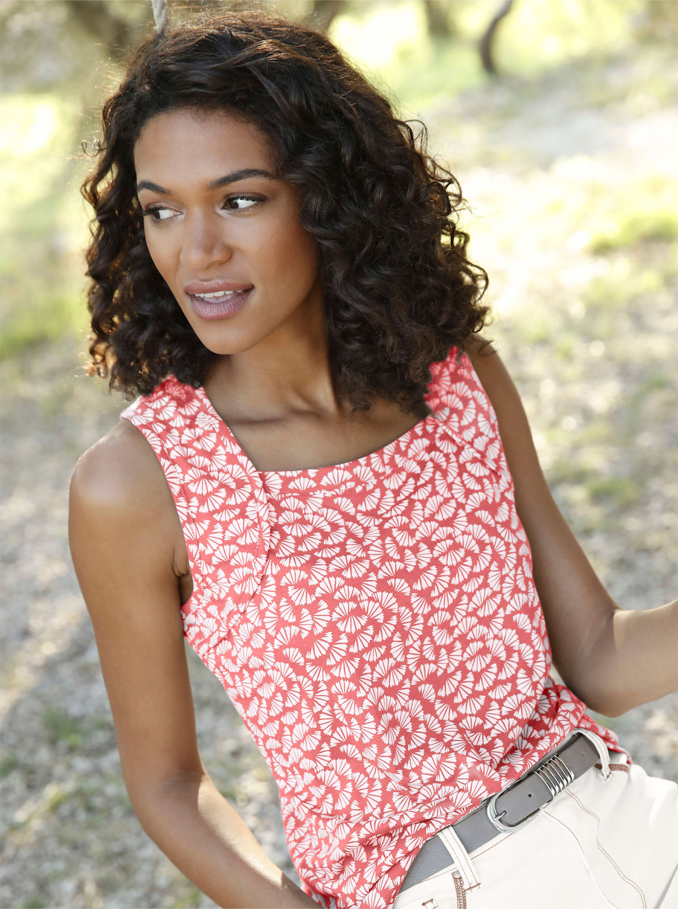 Tanktop CASUAL LOOKS, Damen, Gr. 38, orange (lachs, ecru, gemustert), 50% Baumwolle, 50% Modal, bedruckt, gemustert, eckiger Ausschnitt, Tops Tanktop