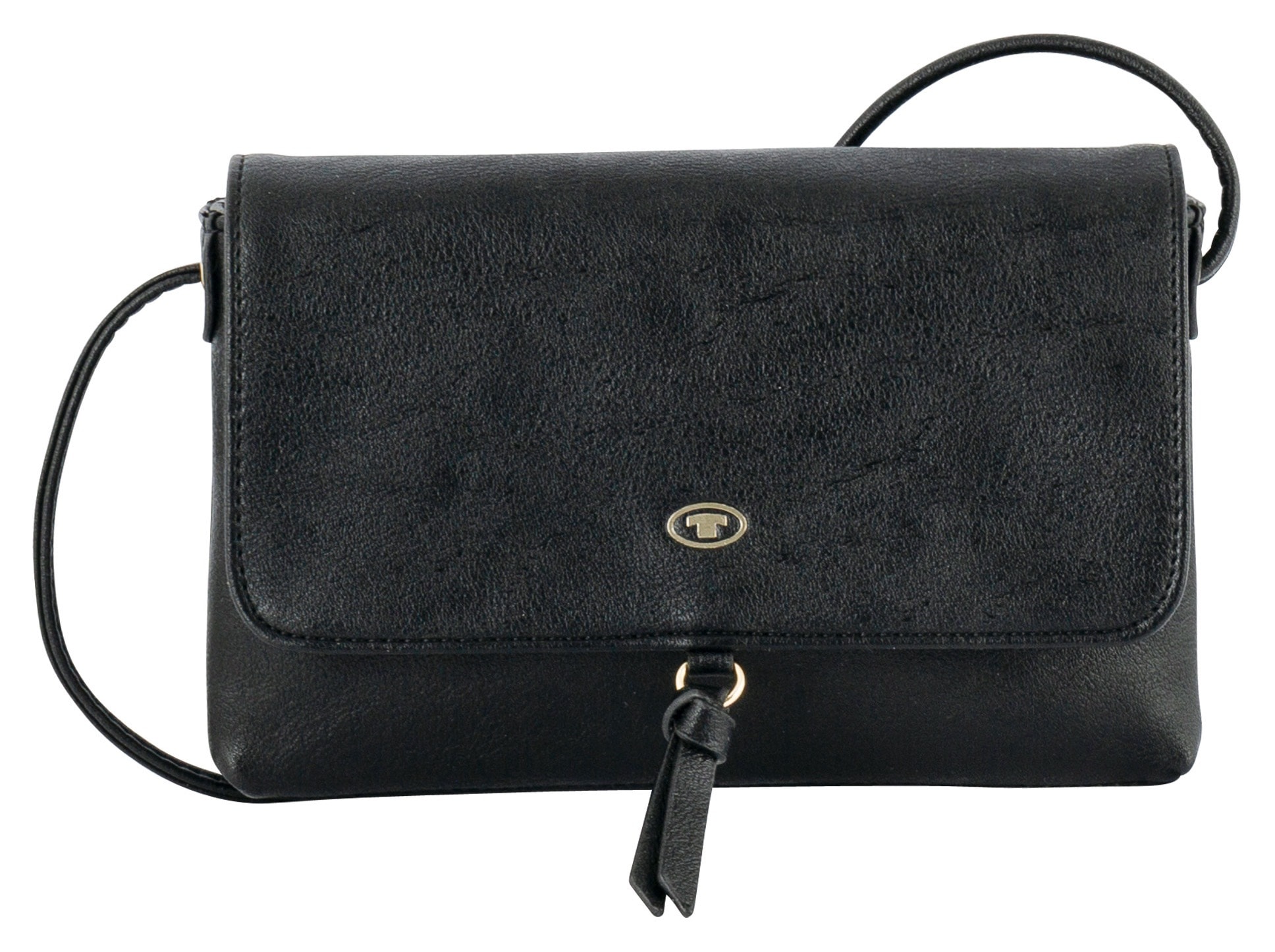 Umhängetasche TOM TAILOR "Luna", Damen, Gr. B/H/T: 21cm x 13cm x 5cm, schwarz, Polyurethan, Polyurethan (PU), Taschen Umhängetasche, mit hochglänzendem Logo und kleinem dekorativen Knoten