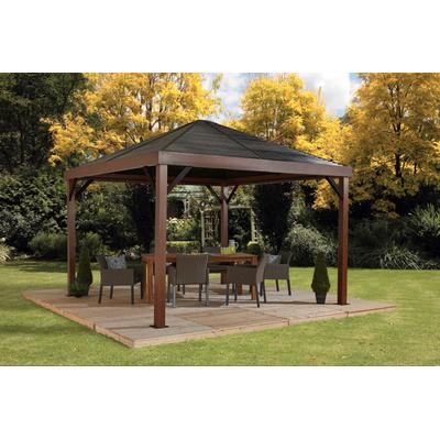 Pavillon SOJAG "Valencia 12x12 Holzoptik", grün (wood), B/H/T: 363cm x 310cm x 363cm, Pavillons, BxTxH: 363x363x310 cm