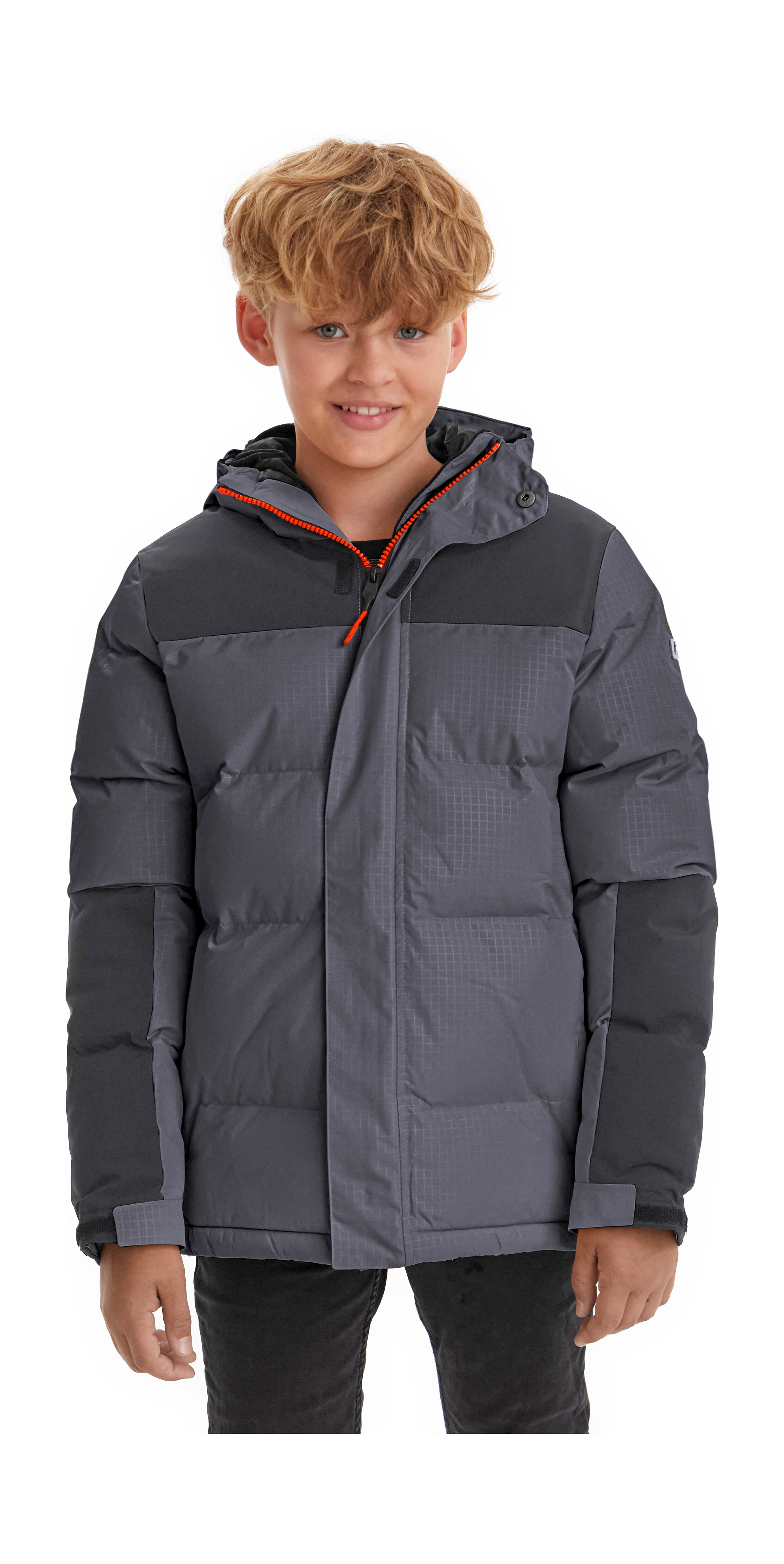Steppjacke KILLTEC "KOW 31 BYS QLTD JCKT", Kinder, Gr. 128, grau (anthrazit), Oberstoff 1: 100% Polyester/ Oberstoff 2: 100% Polyester, Futter: 100% Polyester, Füllung: 100% Polyester, Sportlich, Jacken, Kinder Winterjacke, gefüttert, wind- und... Image