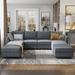 Gray/Blue Sectional - Latitude Run® U shaped Sleeper Sectional Modular Sectional Sofa w/ Chaise Polyester | 33.9 H x 112.6 W x 55.9 D in | Wayfair