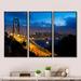 Latitude Run® Bay Bridge San Francisco - 3 Piece Floater Frame Photograph on Canvas Metal in Black/Blue/Orange | 32 H x 48 W x 1 D in | Wayfair