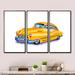 Williston Forge Yellow Retro Car - Industrial Framed Canvas Wall Art Set Of 3 Canvas, Wood in White | 28 H x 36 W x 1 D in | Wayfair
