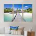 Rosecliff Heights Beach w/ Coconut Palm Trees - Landscape Framed Canvas Wall Art Set of 3 Metal in Blue/Gray/Green | 32 H x 48 W x 1 D in | Wayfair