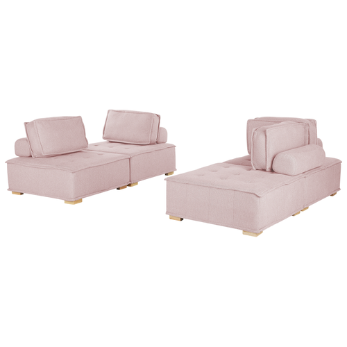 Modulares Sofa Set Rosa Polsterbezug Gesteppt 4-Sitzer Couchgarnitur aus Verschiedenen Elementen zwei 2-Sitzer-Sofas mit Kissen Modern Skandi