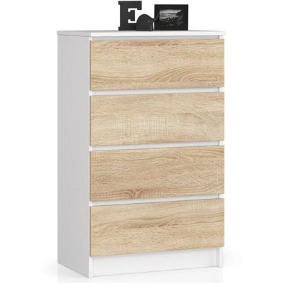 Kommode Akord K60 Weiß 60 cm 4 Schubladen Front Sonoma-Eiche B60 x H99 x T40 cm Image