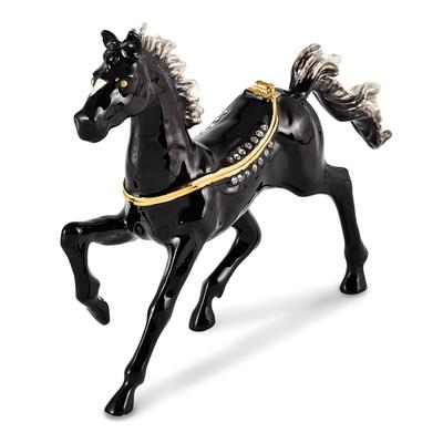 Curata Pewter Crystals Gold-Tone Enameled Pepper Black Horse White Mane Trinket Box on 18 Inch Necklace