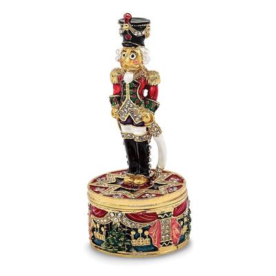 Curata Pewter Bejeweled Crystals Gold-Tone Enameled Christoph Nutcracker Trinket Box on 18 Inch Necklace