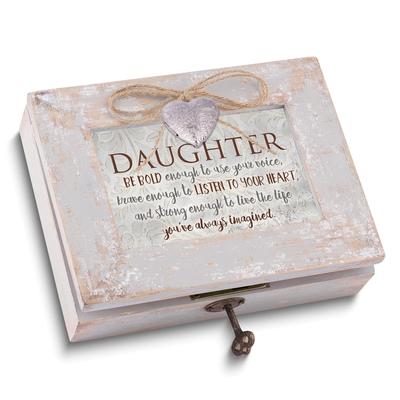 Curata Distressed Finish Wooden Daughter Sentiment with Heart Locket Music Box (Plays You Light Up My Life)