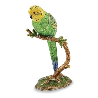 Curata Pewter Crystals Gold-Tone Enameled Paco Large Parakeet Parrot Trinket Box on 18 Inch Necklace