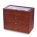 Curata Matte Cherry Finish Glass Lid 3-Drawer Velour Lined Wooden 48-Watch Box