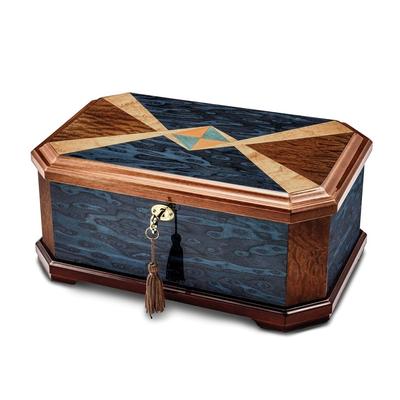 Curata Luxury Giftware Sapeli and Blue Cats Eye Veneer High Gloss Locking Memorial Keepsake Box